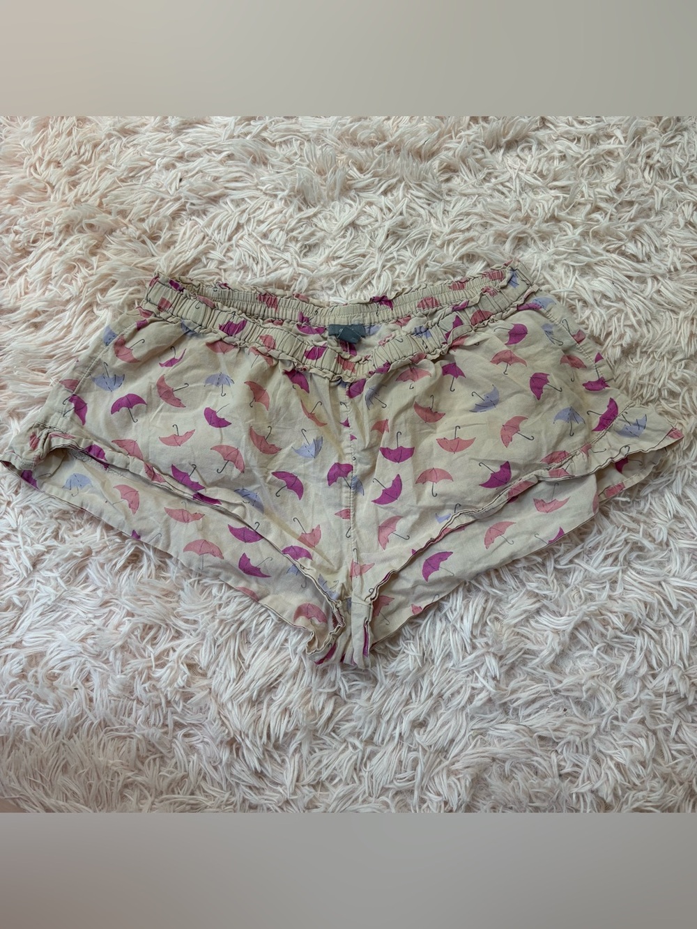 aerie Beige Pajama Shorts with Pink & Lavender Umbrella Print
